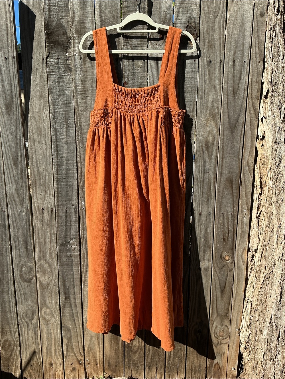 Free People Rust Orange Smocked-Waist Maxi Skirt